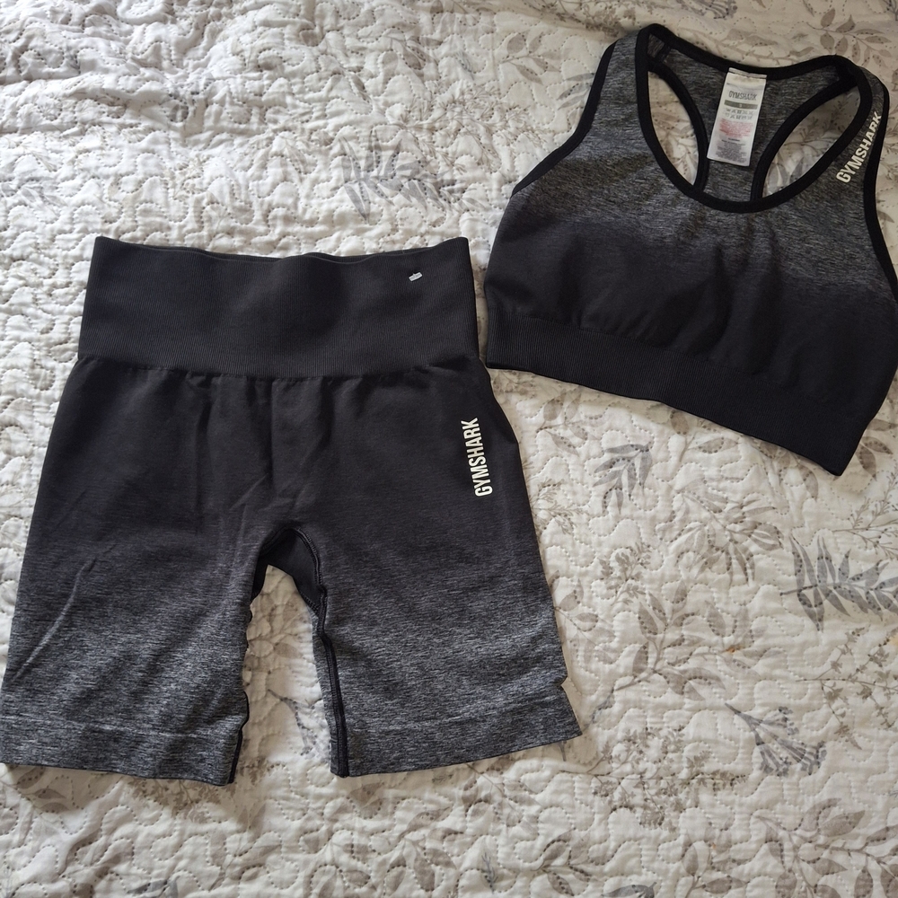 Gymshark Black-Grey Ombre Biker Shorts With Sports Bra Set